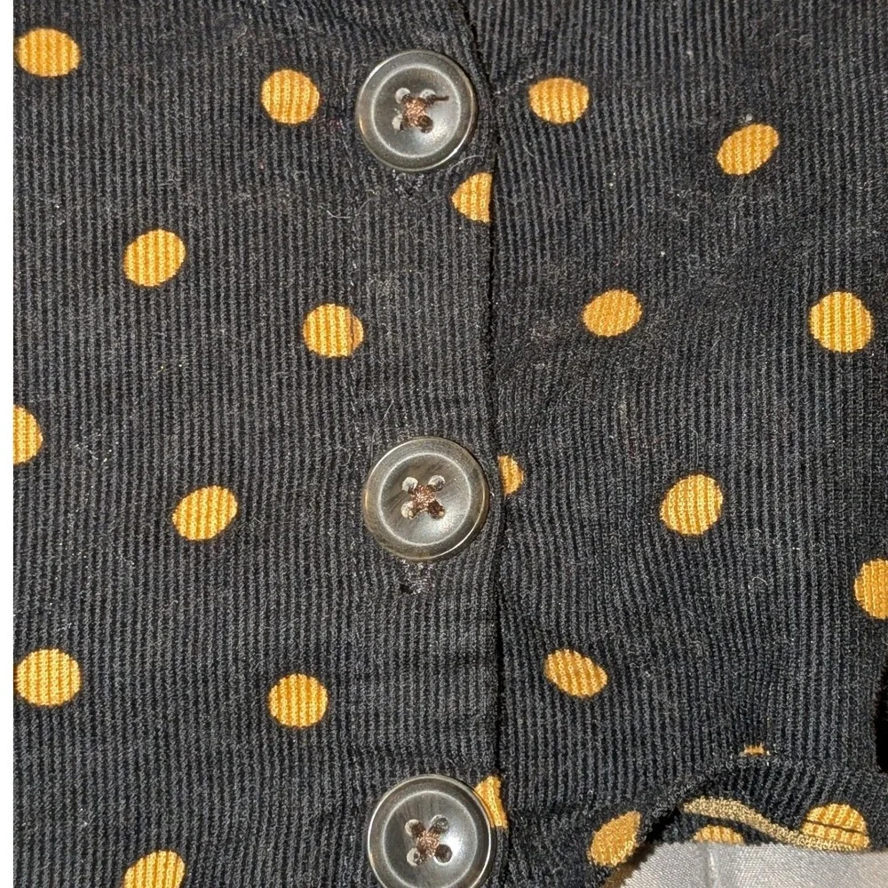 Madewell Black Polka Dot Corduroy Top Side Button Short Puff Sleeve XL NWOT